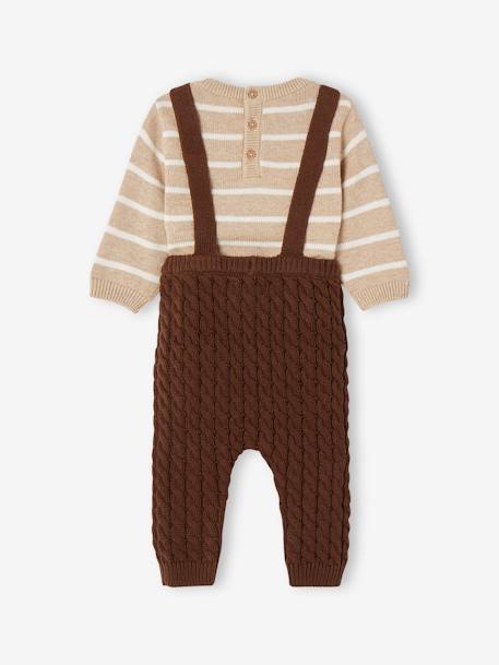 Ensemble bébé pull rayé et pantalon à bretelles en tricot torsadé chocolat 5 - vertbaudet enfant 