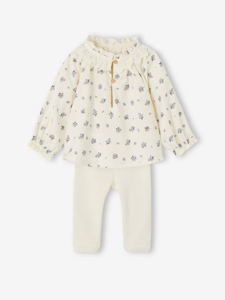 Ensemble blouse à fleurs et legging bébé écru 1 - vertbaudet enfant 