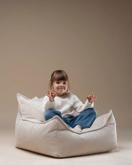 Pouf enfant velours côtelé QUADRO MARSHMALLOW BLANC 3 - vertbaudet enfant 