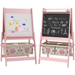 Jouet-Tableau chevalet enfant - AIYAPLAY - double face - tableau blanc - tableau à craie rouleau papier - 2 paniers - rose