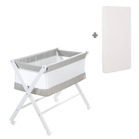 Berceau Cododo Pliable 90 x 45 ROBA en Toile et Maille + Matelas et Roulettes à Freins - Gris / Blanc GRIS 3 - vertbaudet enfant 