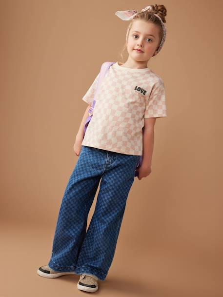 T-shirt motif damier fille manches courtes rose imprimé 2 - vertbaudet enfant 