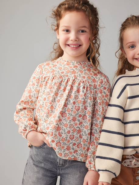 Blouse  à fleurs fille écru+indigo+rose poudré+vert sauge 1 - vertbaudet enfant 