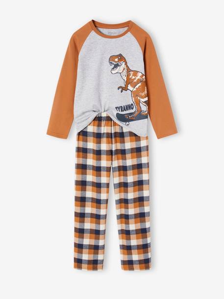 Pyjama dino flanelle carreaux garçon caramel 1 - vertbaudet enfant 