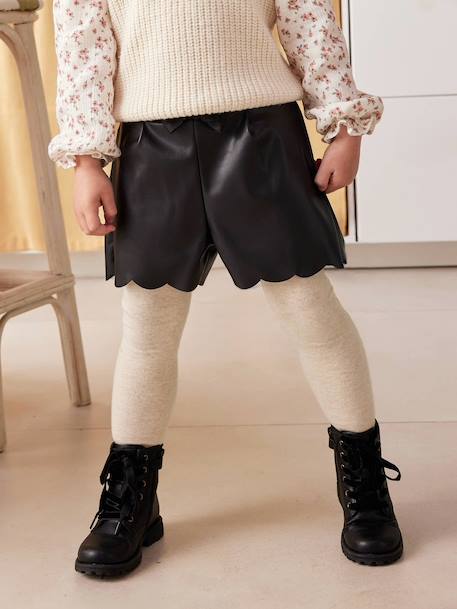 Short simili cuir finition festonnée noir 1 - vertbaudet enfant 