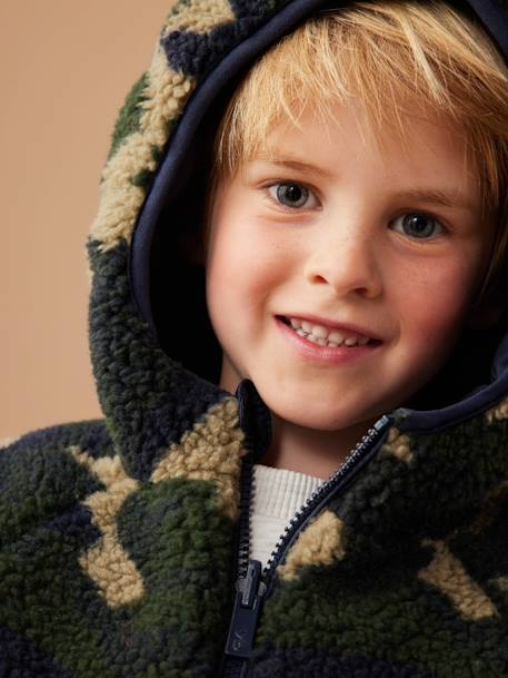 Doudoune à capuche réversible garçon matelassée et sherpa marine+vert sapin 4 - vertbaudet enfant 