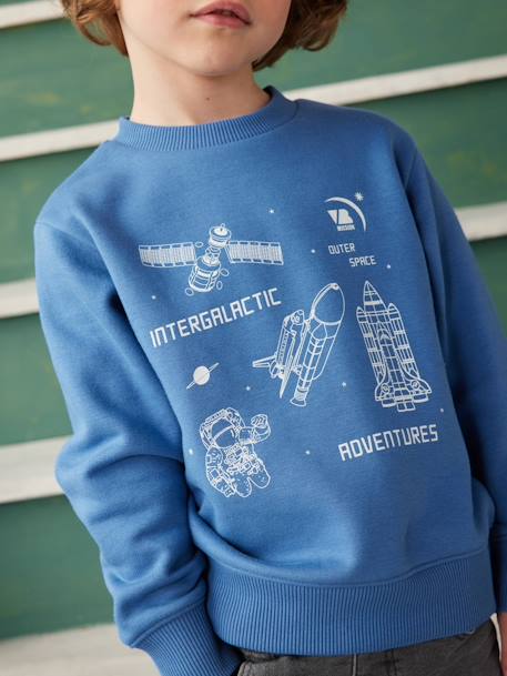 Sweat Basics motif graphique garçon blanc chiné+bleu moyen+vert sauge 5 - vertbaudet enfant 