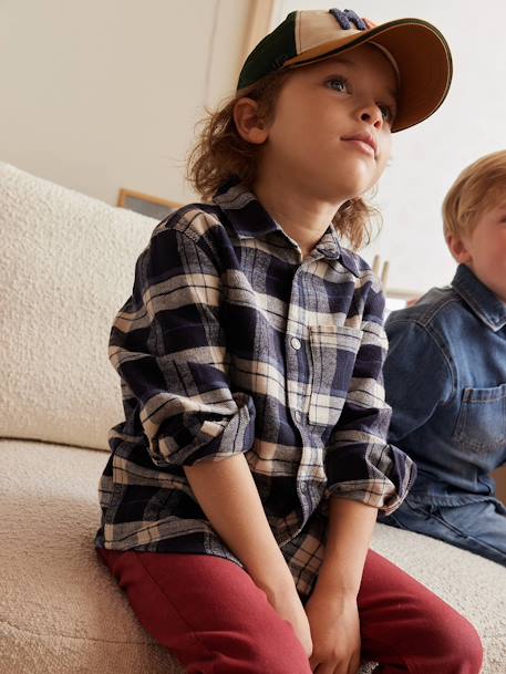 Chemise à carreaux en flanelle garçon bleu ardoise+bleu nuit+carreaux blanc 8 - vertbaudet enfant 