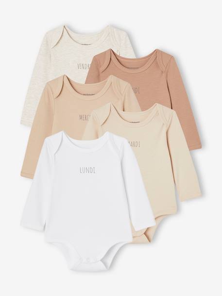 Lot 5 bodies manches longues BASICS bébé emmanchures US en coton bio lot blanc 1 - vertbaudet enfant 