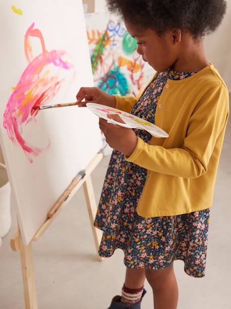 Ensemble fille cardigan et robe imprimée fleurs moutarde+rose+vert émeraude 2 - vertbaudet enfant 