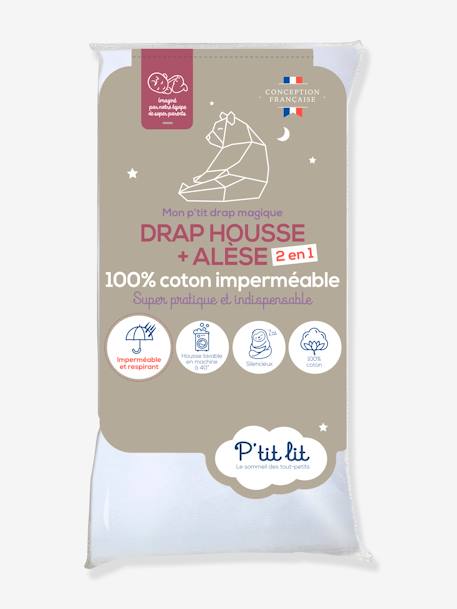 Drap magique 2 en 1 : drap-housse / alèse P'TIT LIT blanc 1 - vertbaudet enfant 