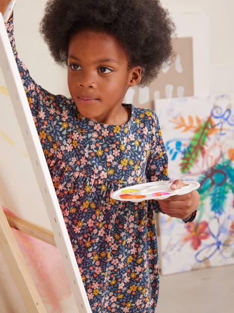 Ensemble fille cardigan et robe imprimée fleurs moutarde+rose+vert émeraude 10 - vertbaudet enfant 