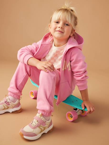 Pantalon jogging en molleton fille ceinture paperbag beige chiné+marine+rose bonbon+vert 8 - vertbaudet enfant 