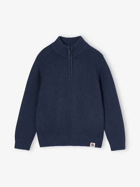 Pull col camionneur en maille perlée garçon bleu nuit 2 - vertbaudet enfant 