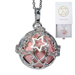 -Bola de grossesse cage argent avec chaîne - ADRIANA (Etoile/bille rose) - plaquée argent véritable - coffret cadeau femme enceinte