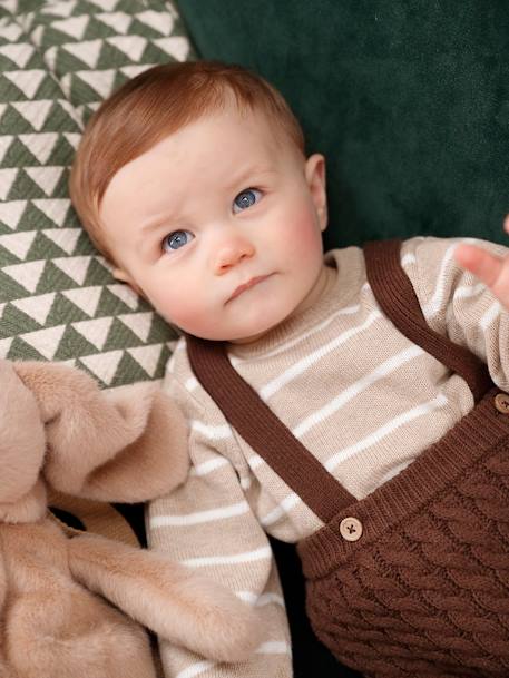 Ensemble bébé pull rayé et pantalon à bretelles en tricot torsadé chocolat 8 - vertbaudet enfant 