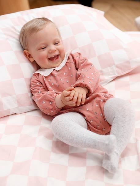 Barboteuse en velours imprimé fleurs bébé col en broderie anglaise rose 6 - vertbaudet enfant 