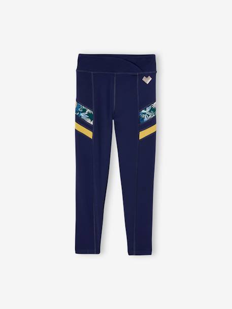 Legging sport matière technique fille bandes côtés fantaisie bleu nuit 1 - vertbaudet enfant 