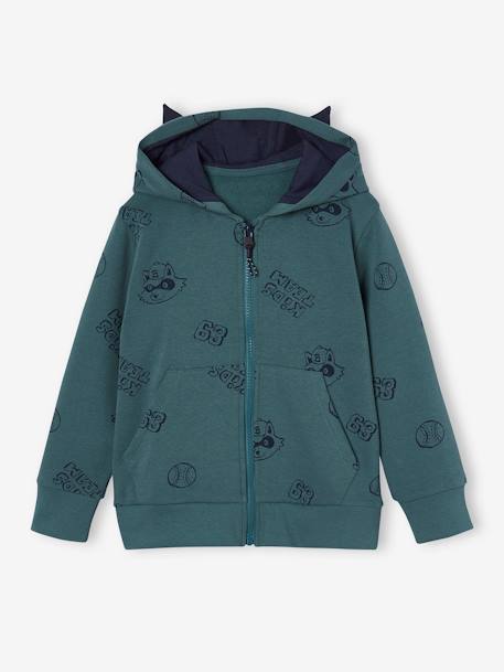 Sweat zippé capuche à oreilles sport garçon vert d'eau 1 - vertbaudet enfant 