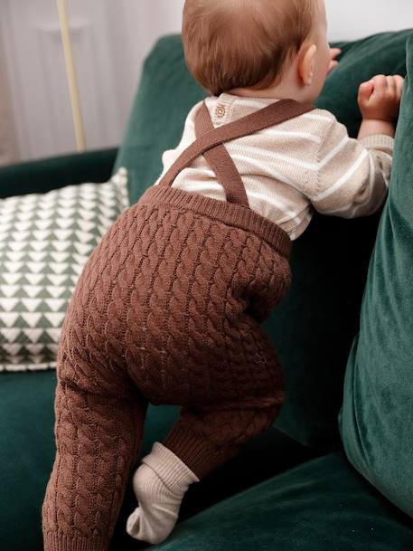 Ensemble bébé pull rayé et pantalon à bretelles en tricot torsadé chocolat 9 - vertbaudet enfant 