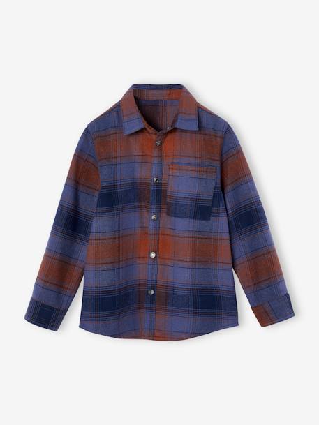 Chemise à carreaux en flanelle garçon bleu ardoise+bleu nuit+carreaux blanc 1 - vertbaudet enfant 