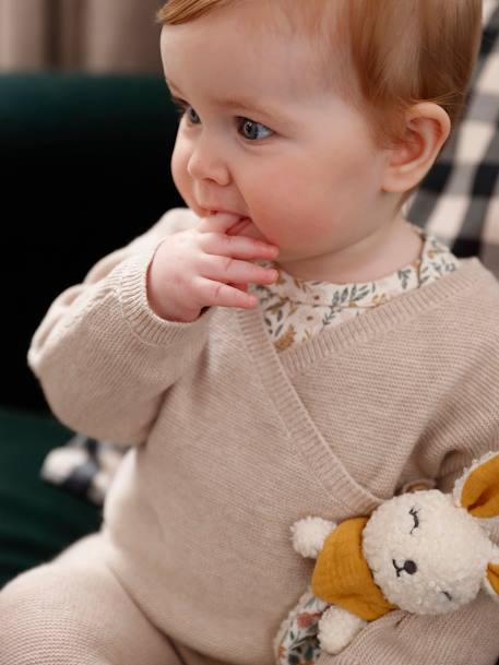 Cardigan brassière bébé en laine et coton beige chiné+blanc+rose poudré 1 - vertbaudet enfant 