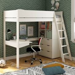 Chambre et rangement-Lit mezzanine avec bureau et rangements en pin blanc 90x190 Colette