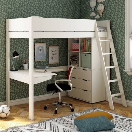 Lit mezzanine avec bureau et rangements en pin blanc 90x190 Colette BLANC 1 - vertbaudet enfant 