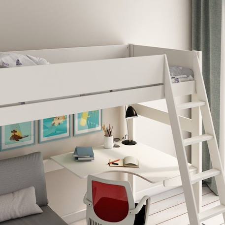 Lit mezzanine avec bureau et rangements en pin blanc 90x190 Colette BLANC 3 - vertbaudet enfant 