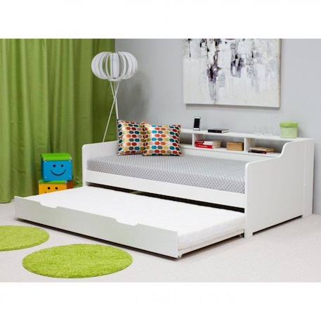 Lit avec lit gigogne en pin blanc 90x200 Arthur BLANC 2 - vertbaudet enfant 