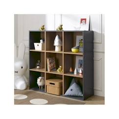 Chambre et rangement-Rangement-Bibliothèque, étagère-9 cases de rangement effet bois anthracite Tom & Apolline