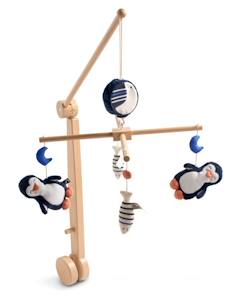 Puériculture-Mobile de lit-Mobile musical bébé en bois avec 4 jouets pingouin Baby Sailor