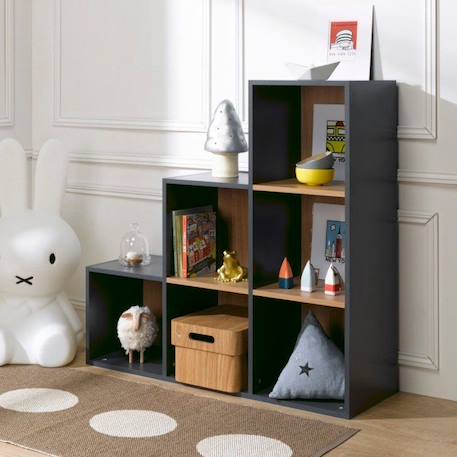 6 cases de rangement effet bois en escalier anthracite Tom & Apolline GRIS 2 - vertbaudet enfant 