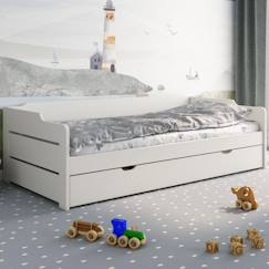 Chambre et rangement-Lit avec lit gigogne en pin blanc 90x200 Arthur