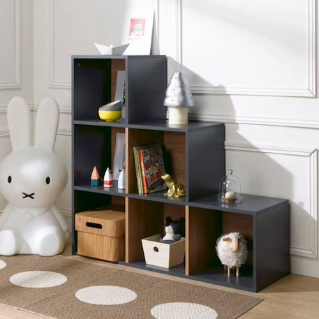 6 cases de rangement effet bois en escalier anthracite Tom & Apolline GRIS 1 - vertbaudet enfant 