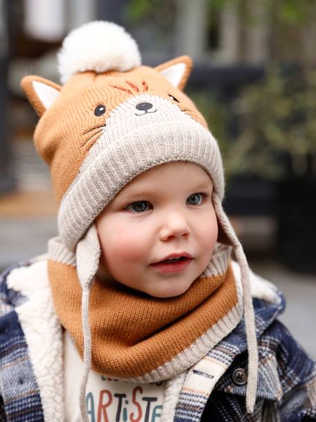 Ensemble animal bonnet + snood + moufles bébé noix de pécan 9 - vertbaudet enfant 