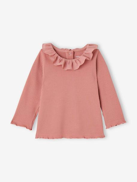 T-shirt en côtes bébé à collerette caramel+vieux rose 4 - vertbaudet enfant 