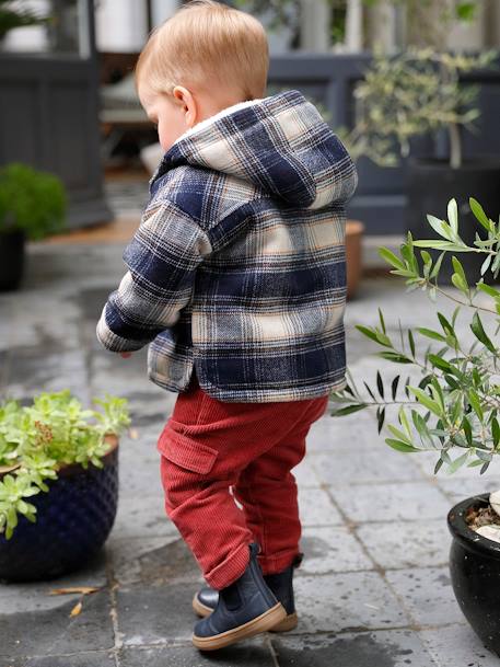 Manteau à capuche en drap de laine à carreaux bébé doublé sherpa marine 8 - vertbaudet enfant 