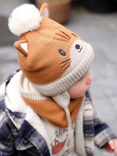 Ensemble animal bonnet + snood + moufles bébé noix de pécan 7 - vertbaudet enfant 