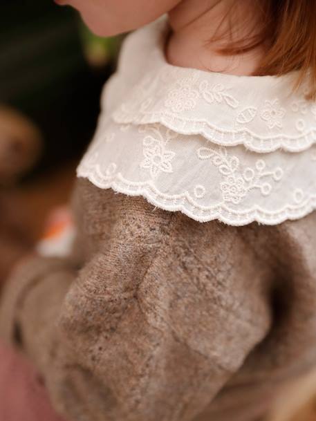 Pull col brodé en maille fantaisie bébé fille taupe 1 - vertbaudet enfant 