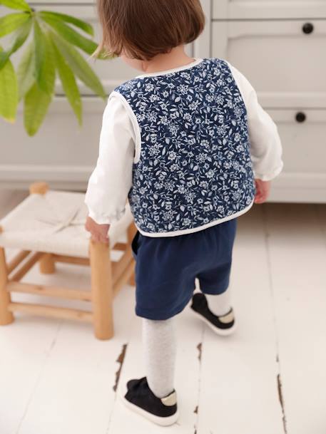 Ensemble T-shirt + gilet à fleurs + short bébé fille bleu jean 10 - vertbaudet enfant 