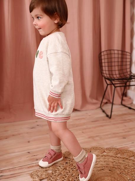 Robe en molleton motif 'love' en bouclettes bébé beige chiné+rose poudré 1 - vertbaudet enfant 