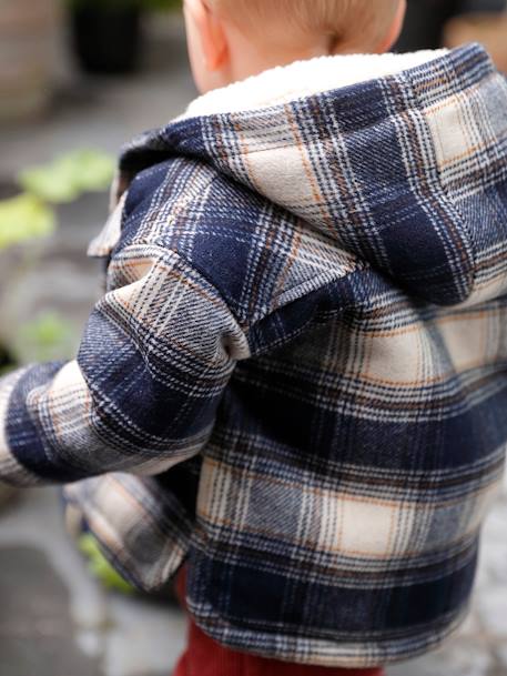 Manteau à capuche en drap de laine à carreaux bébé doublé sherpa marine 4 - vertbaudet enfant 