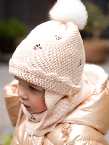 Ensemble bonnet + snood + moufles bébé fille beige poudré 9 - vertbaudet enfant 