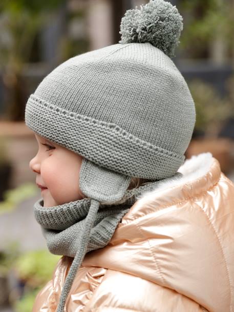 Ensemble bébé garçon bonnet + snood + moufles BASICS bleu grisé+vert d'eau 13 - vertbaudet enfant 