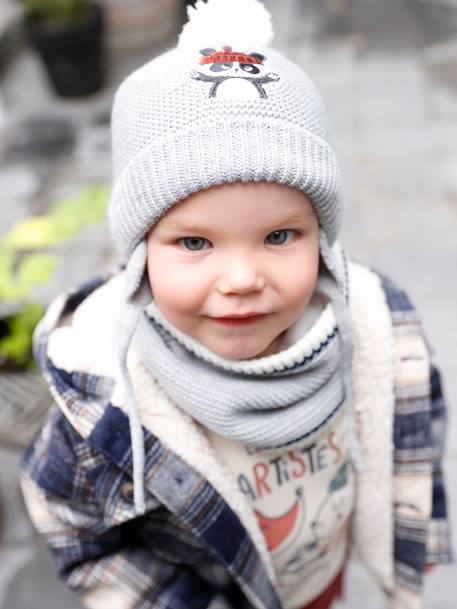 Ensemble bonnet + snood + moufles 'panda' bébé garçon gris chiné 8 - vertbaudet enfant 