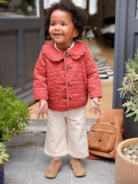 Veste matelassée en velours doublé sherpa bébé terracotta 1 - vertbaudet enfant 