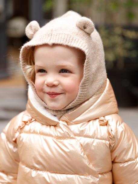 Cagoule avec plastron bébé fille en maille beige chiné+rose pâle 3 - vertbaudet enfant 