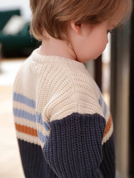 Pull à rayures colorées boutonné épaule bébé garçon bleu ardoise 5 - vertbaudet enfant 