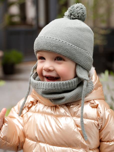 Ensemble bébé garçon bonnet + snood + moufles BASICS bleu grisé+vert d'eau 15 - vertbaudet enfant 